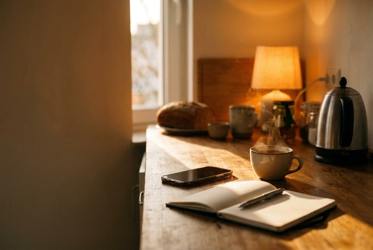 Warmer Platz für ein Telefonat im goldenen Nachmittagslicht